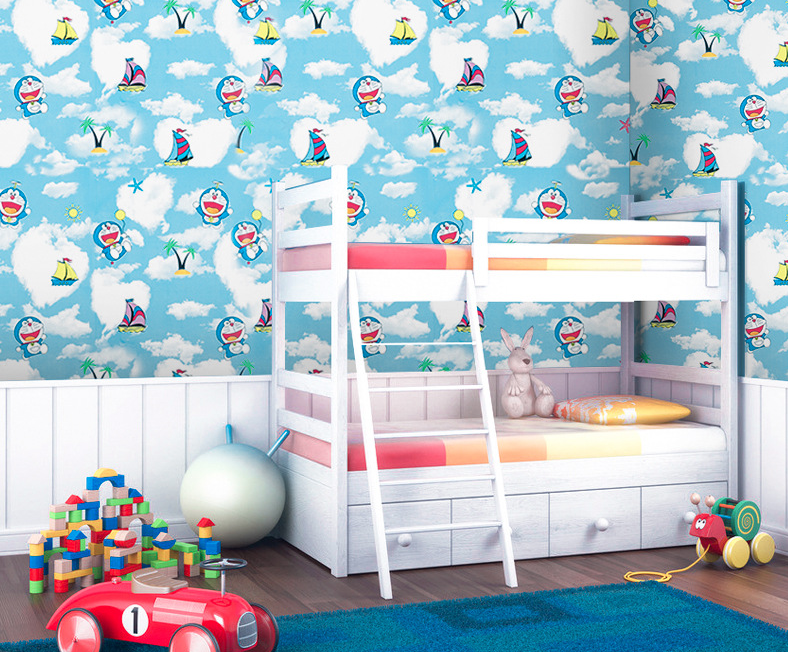Combo 10 mét giấy dán tường, decal dán tường trang trí nhà cửa ĐÔ RÊ MON BẦU TRỜI XANH khổ 45cm