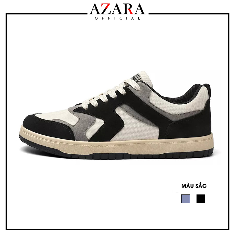 Giày Thể Thao Nam AZARA - Sneaker Màu Xanh - Màu Đen , Phong cách trẻ trung, Đế Bằng, Chất Vải Canvas Cao Cấp - G5553