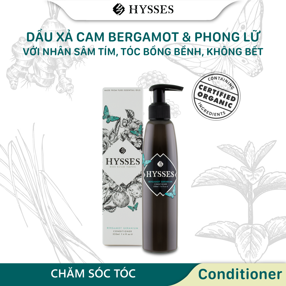 Dầu Xả Tinh Dầu Cao Cấp Hysses Phù Hợp Với Tóc Dầu, Giúp Cân Bằng Lượng Dầu Cho Mái Tóc Bóng Mượt Với Cam Bergamot & Hoa Phong Lữ Hữu Cơ Tự Nhiên