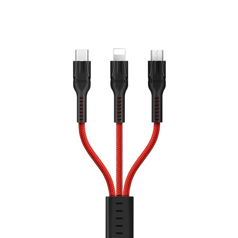 Cáp sạc đa năng 3 đầu Lightning, Micro usb, TypeC Hoco U31 - Hàng chính hãng