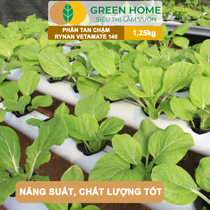 Phân Tan Chậm GreenHome Rynan Vetamate 140 NPK 27-08-08+TE (1% Humic), Hũ 1,25 kg, Chuyên Rau Ăn Lá