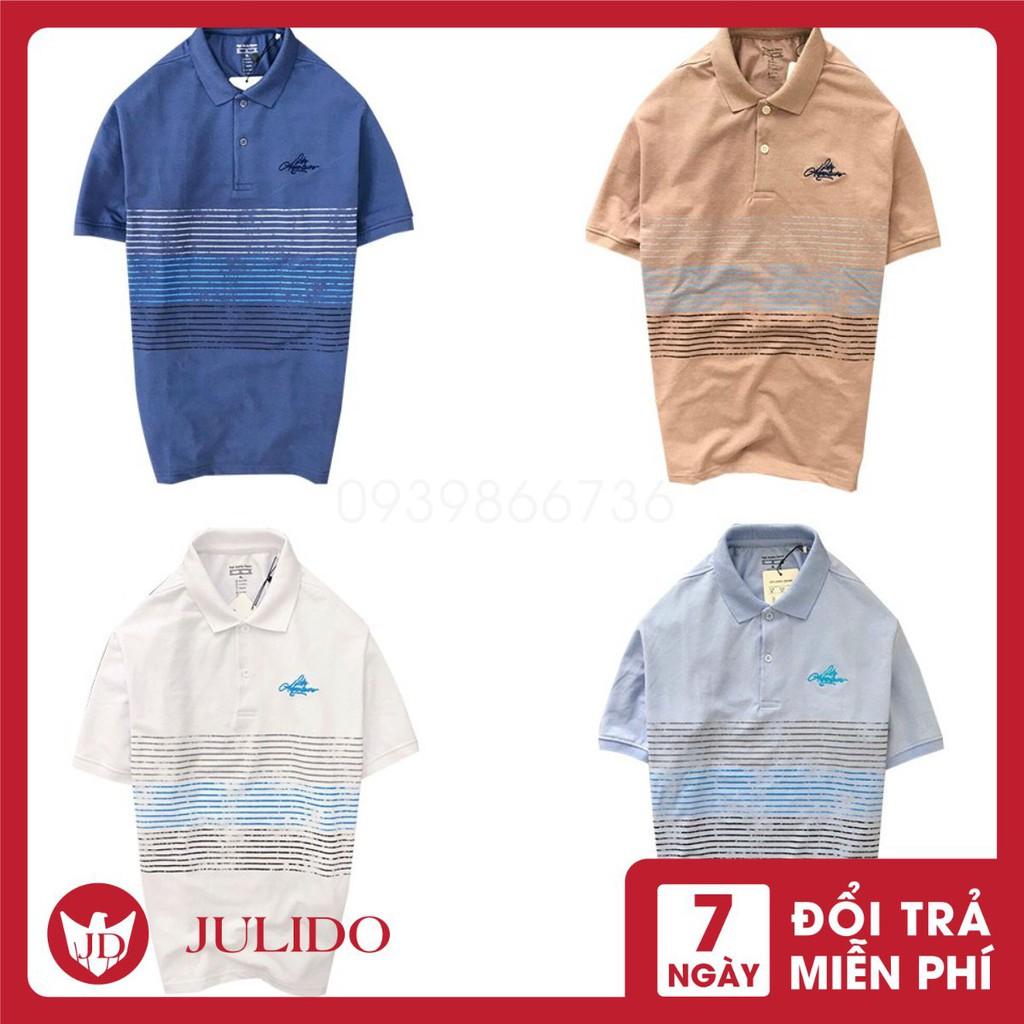 Áo thun polo nam có cổ, chất liệu CVC cá sấu, phối sọc ngang-ÁO POLO NAM