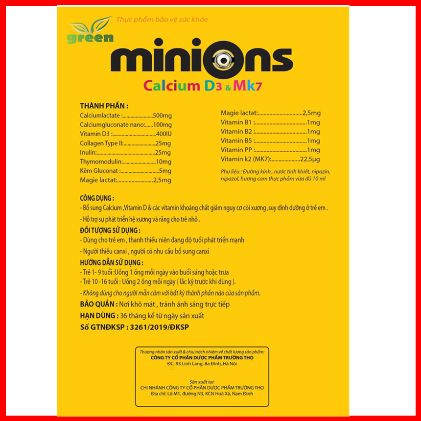 Minions Calcium D3 và MK7 giúp bổ sung canxi và các vitamin giúp phát triển xương ở trẻ nhỏ