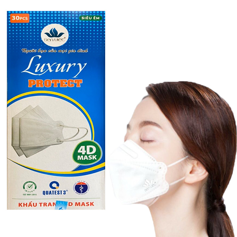 Khẩu Trang 4D Luxury Protect Sen Việt - Màu Trắng Hoặc Đen  - Bộ 10 Cái