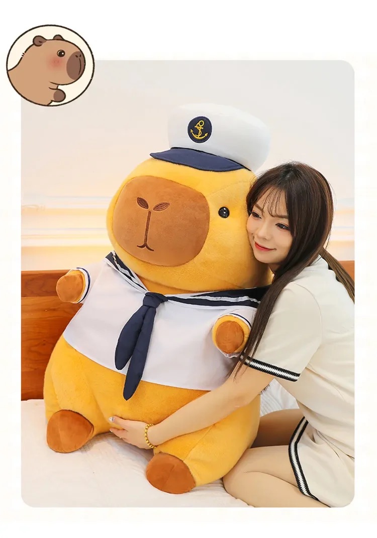 Thú nhồi bông capybara hải quân - Size từ 25 đến 45cm - Quà tặng gấu bông chuột lang thuỷ thủ đáng yêu - Gối ôm mềm mịn cho bé