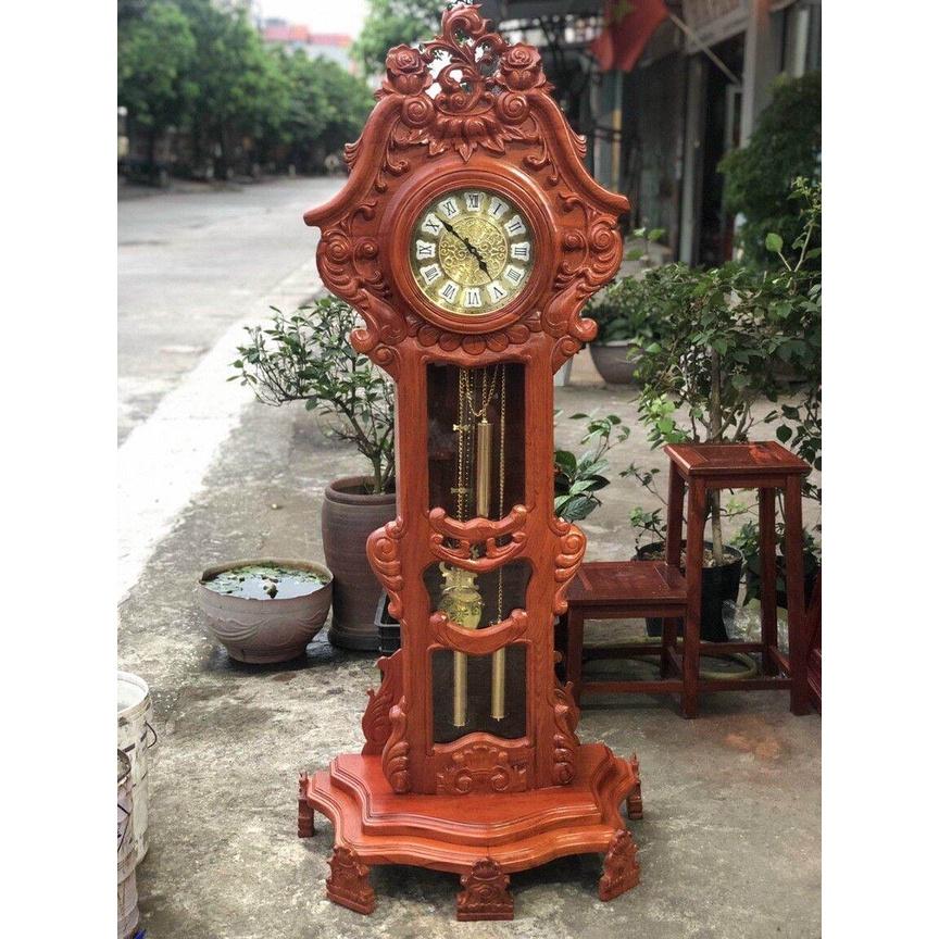 Đồng hồ cây gỗ hương đá mẫu hoa lá tây cao 1m8