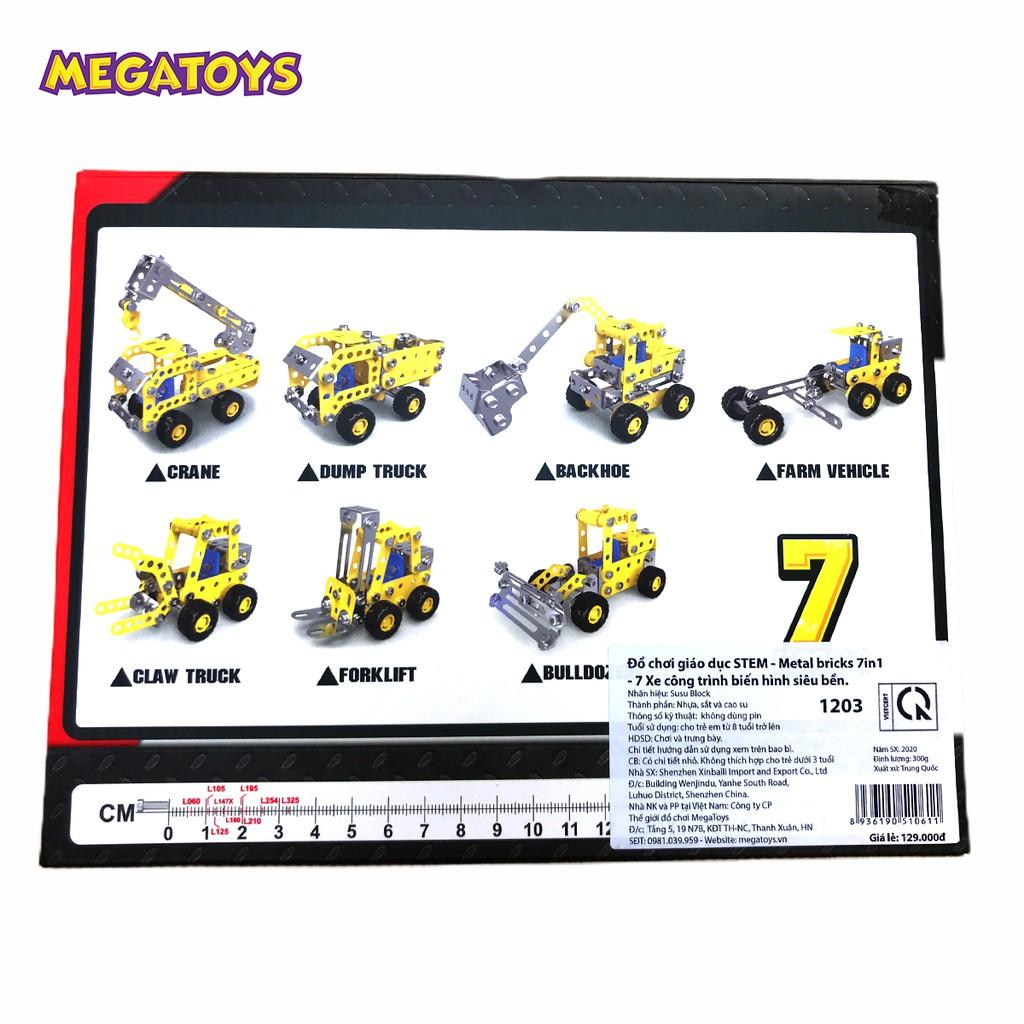 Đồ chơi giáo dục STEM - Metal bricks 7in1 - 7 Xe công trình biến hình siêu bền 1203