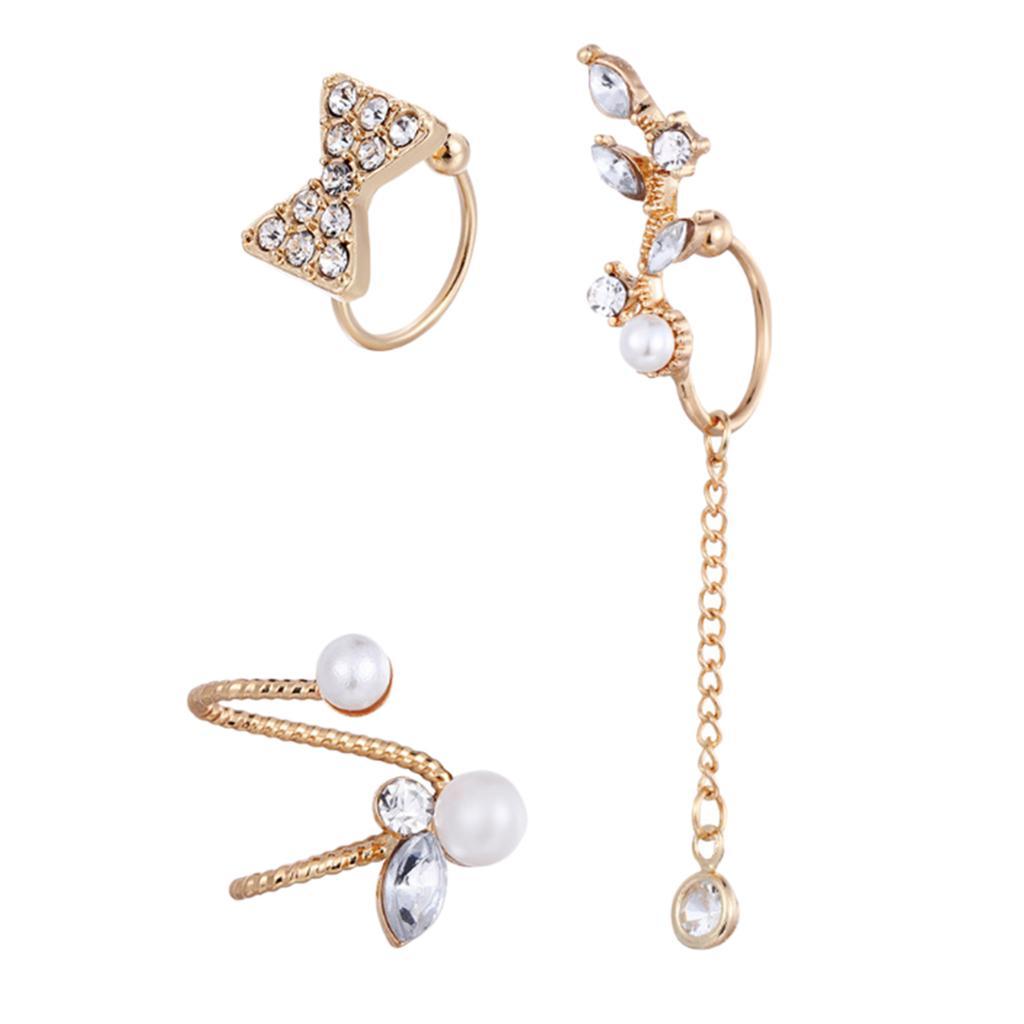 3 Pcs Rhinestone Stud Earrings, Alloy Earrings, Dangle Earrings, Jewelry