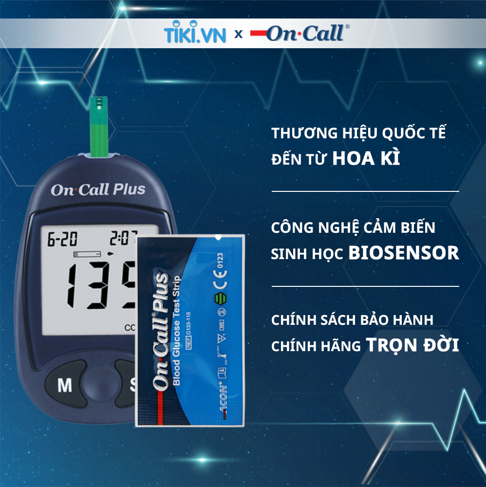 Máy Đo Đường Huyết On Call Plus Kèm Hộp 25 Que Thử Đường Huyết On Call Plus