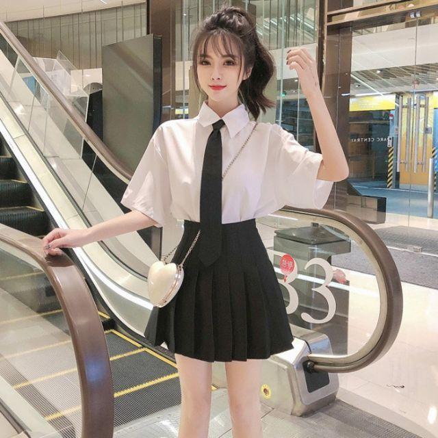 Set ulzzang áo sơ mi váy tennis học sinh ( kèm cavat