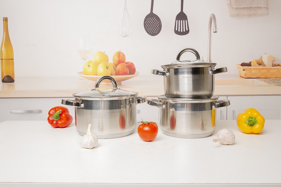 Bộ nồi Inox 3 Món 6 Chi Tiết Kaisa Villa KV-2240 Đáy 5 Lớp, Dùng Cho Mọi Loại Bếp, Hàng Nhập khẩu