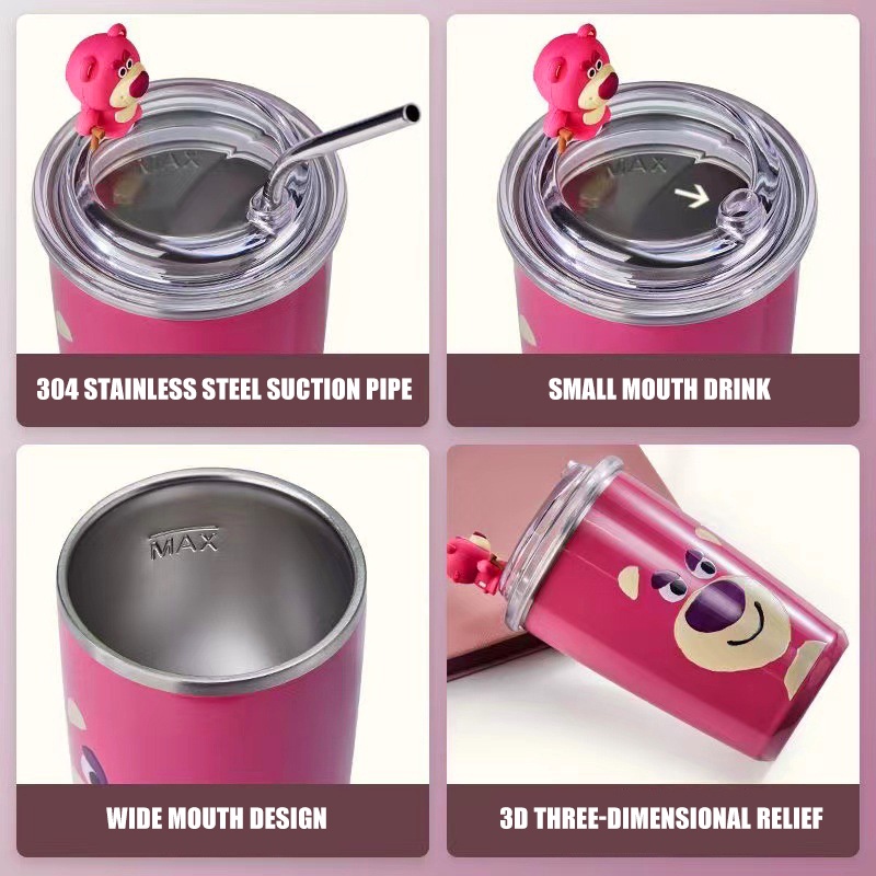 Ly Giữ Nhiệt Gấu Dâu Dễ Thương , Cốc Hoạt Hình Hồng Inox 304 Cao Cấp Không Gỉ Tặng Ống Hút Tiện Lợi - HÀNG CHÍNH HÃNG MINIIN