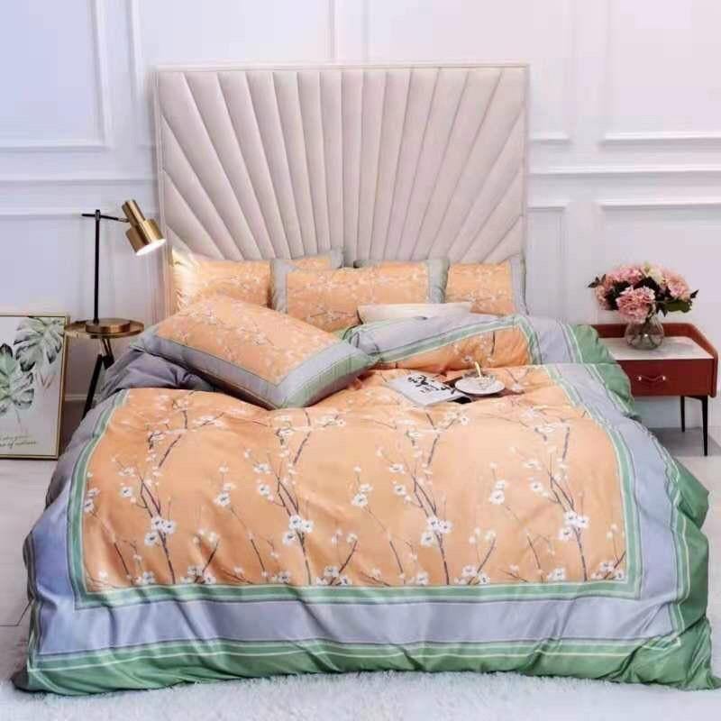 Trọn Bộ Chăn Ga Gối Nệm Cotton Lụa HỌA TIẾT HOA CÚC VÀNG VIỀN XANH Đơn Giản- Tinh Tế- Cao Cấp