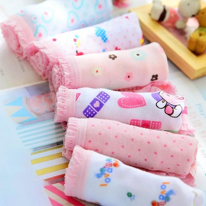 Set 4 quần lót cotton họa tiết xinh xắn nhiều màu sắc cho bé gái 2-12 tuổi – C003