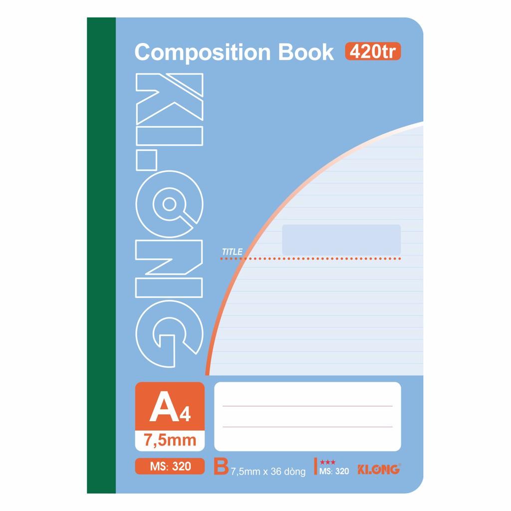 Sổ kẻ ngang may dán gáy Composition book KLONG A4 420 trang 58/92; MS: 320