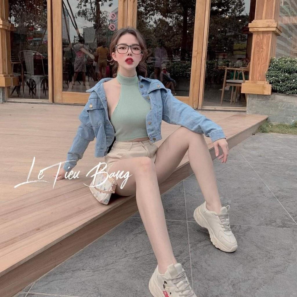 Áo Croptop Cổ Yếm Chất Thun Gân Hàng Chuẩn Đẹp Ảnh Thật 100