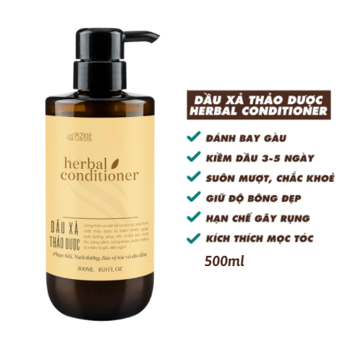 COMBO Dầu Gội - Dầu Xả Thảo Dược PIZKIE 500ML HERBAL SHAMPOO &amp; HERBAL_CONDITIONER  Phục Hồi Nuôi Dưỡng Bảo Vệ Da Đầu