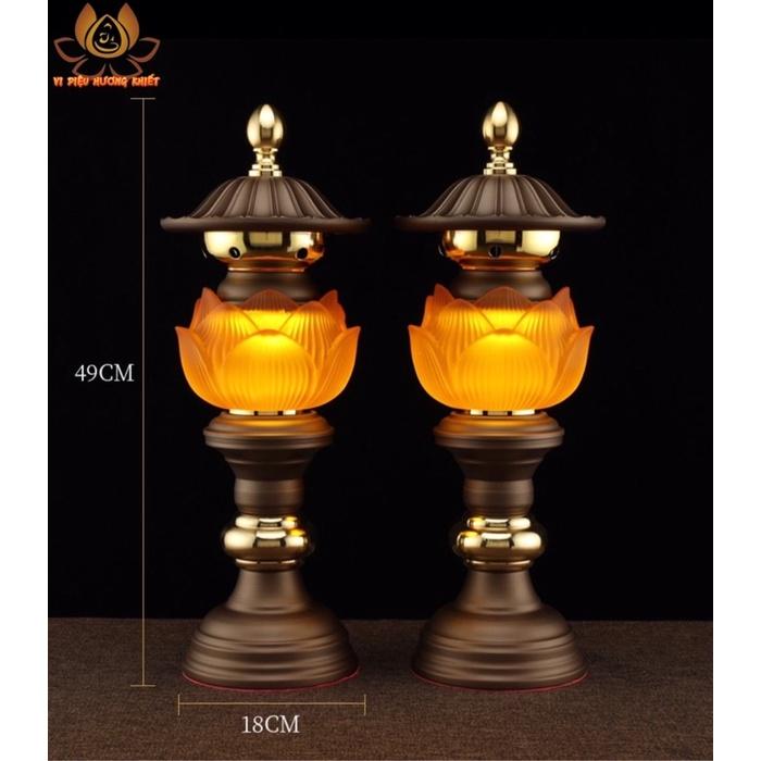 CẶP 2 CÂY ĐÈN LED HOA SEN LƯU LY ĐỎ CAM VÀNG THỜ CÚNG TRANG TRÍ
