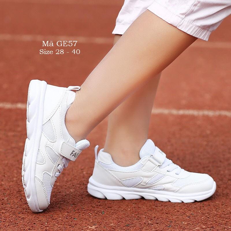 Giày thể thao bé trai bé gái 4 - 15 tuổi màu trắng năng động và phong cách GE57