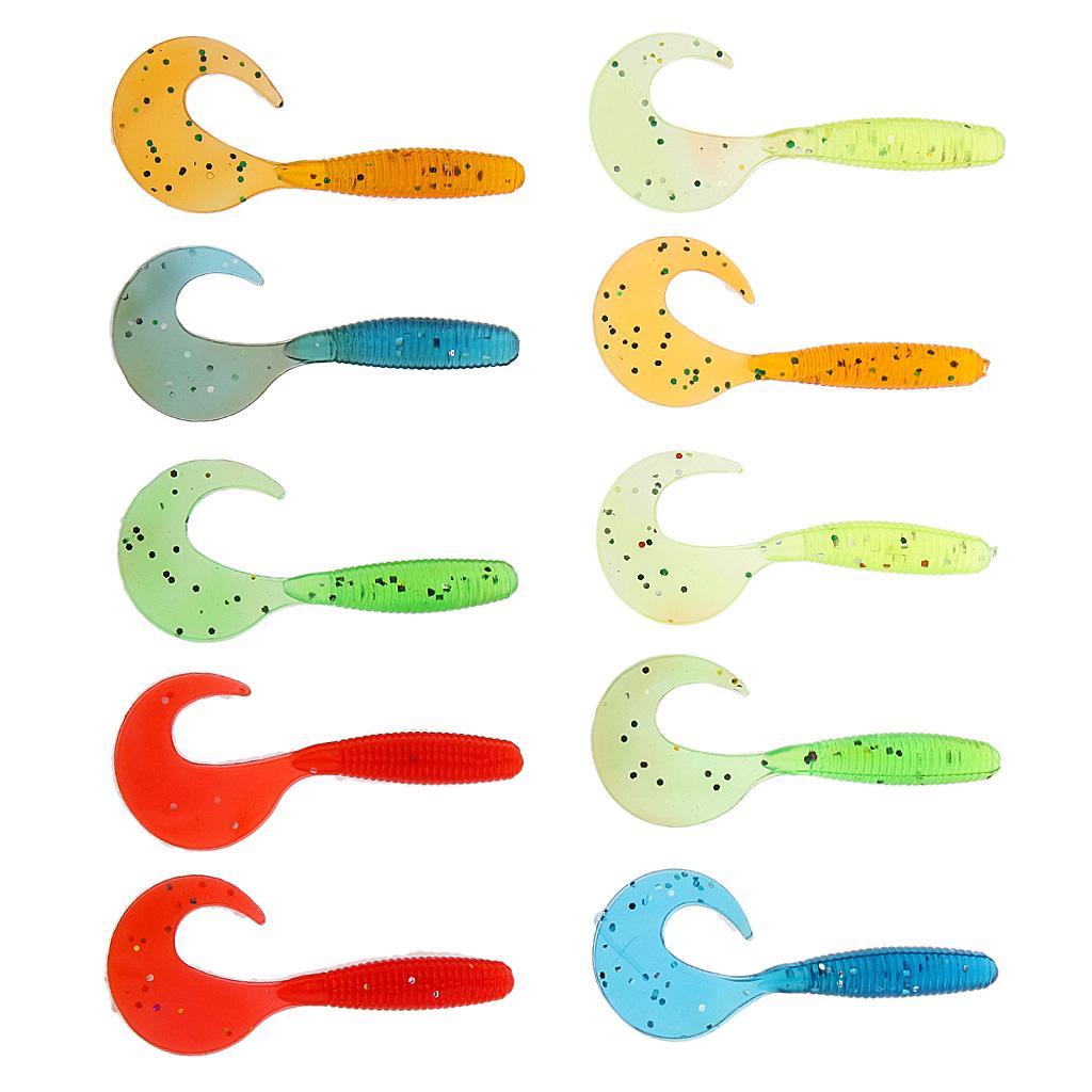 Set of 10m Grub Soft Worm Plastic Fishing Lure Micro Jig Head Tackle Baits