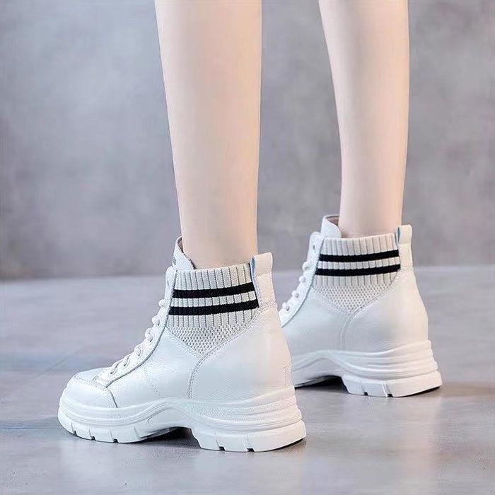 Giày bốt Martin cổ ngắn tăng chiều cao thời trang thu đông Anh Quốc mới 2021 cho nữ  - Off white -0