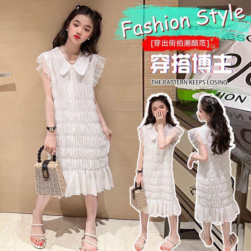 CHENGRUI Cô gái mùa hè chiffon rắn màu đầm 2023 trung bình trẻ em phong cách phương Tây thời trang mùa hè váy công chúa thời trang trẻ em