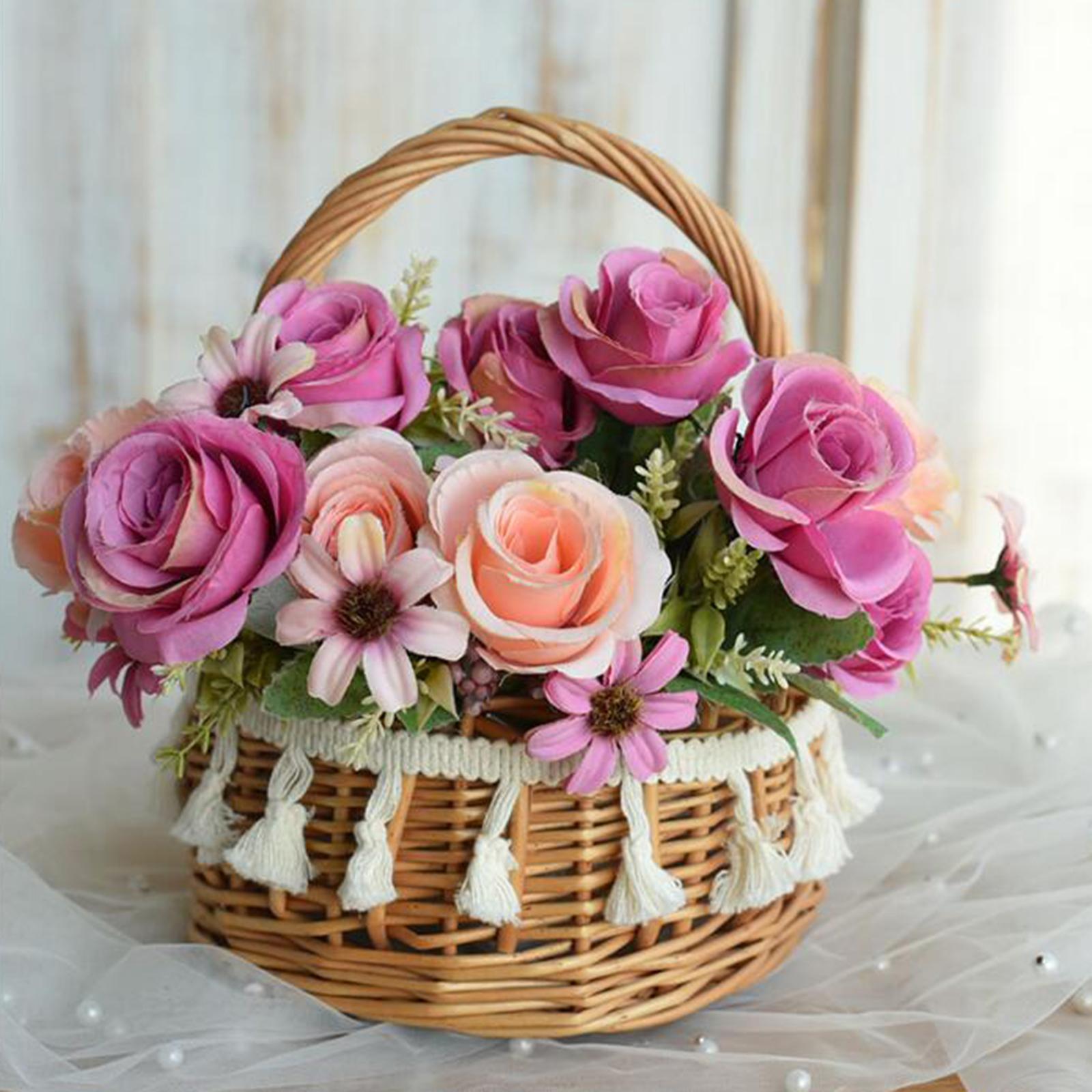 Storage Basket with Handle Picnic Basket Flower Girl Basket for Bedroom