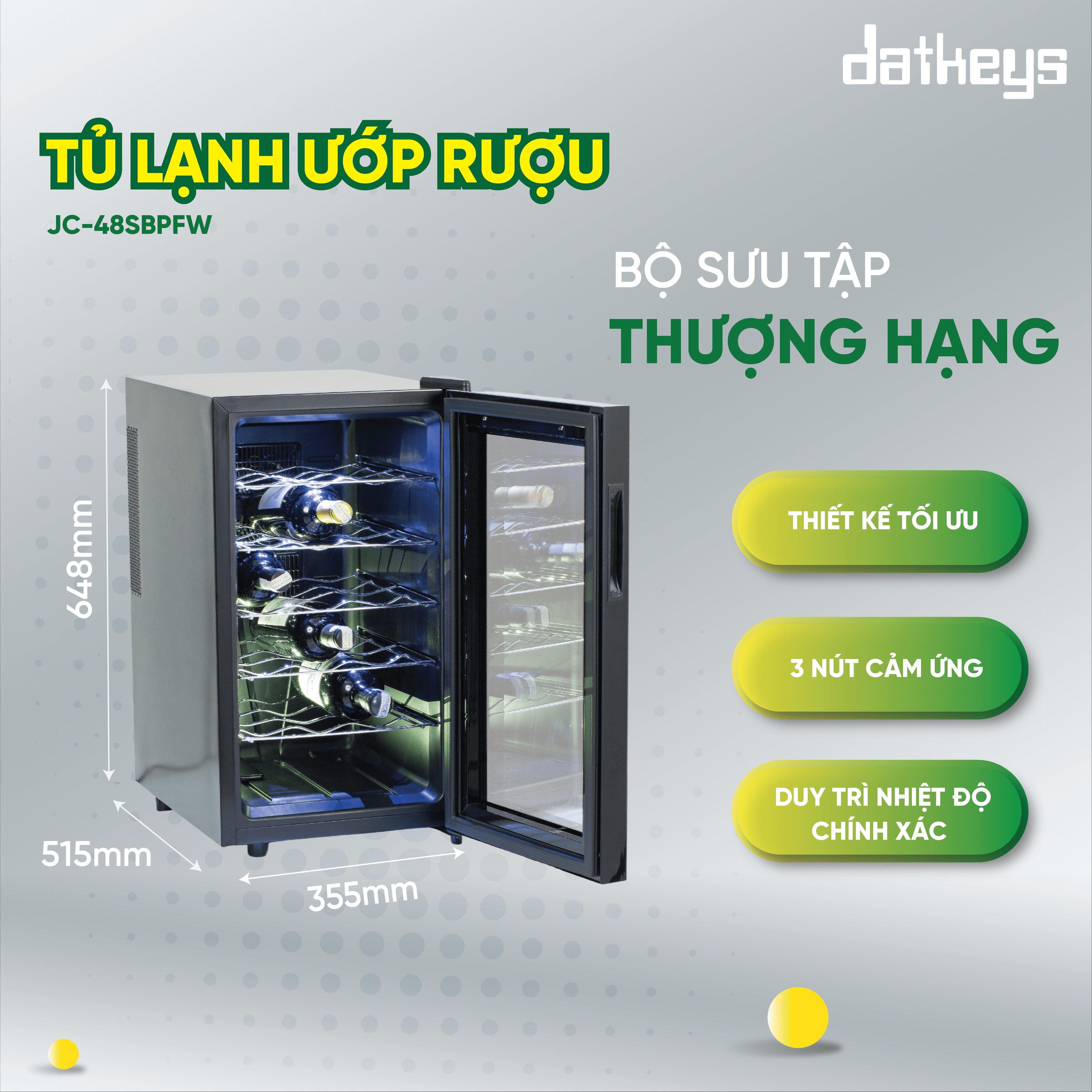 Hình ảnh Tủ làm mát rượu - Model JC-48SBPFW | Chứa 18 Chai Vang | Bảo Hành 24 tháng | Hàng nhập khẩu