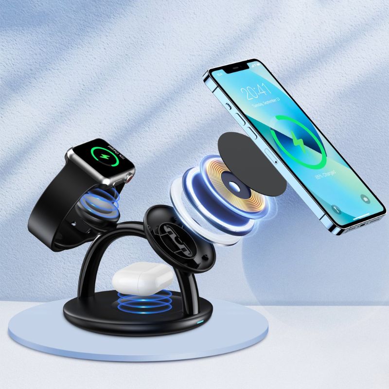 Đế sạc Choetech T587-F không dây 3 in 1 dành cho I-PHONE, AIR-PODS, AP-PLE WATCH (hàng chính hãng)