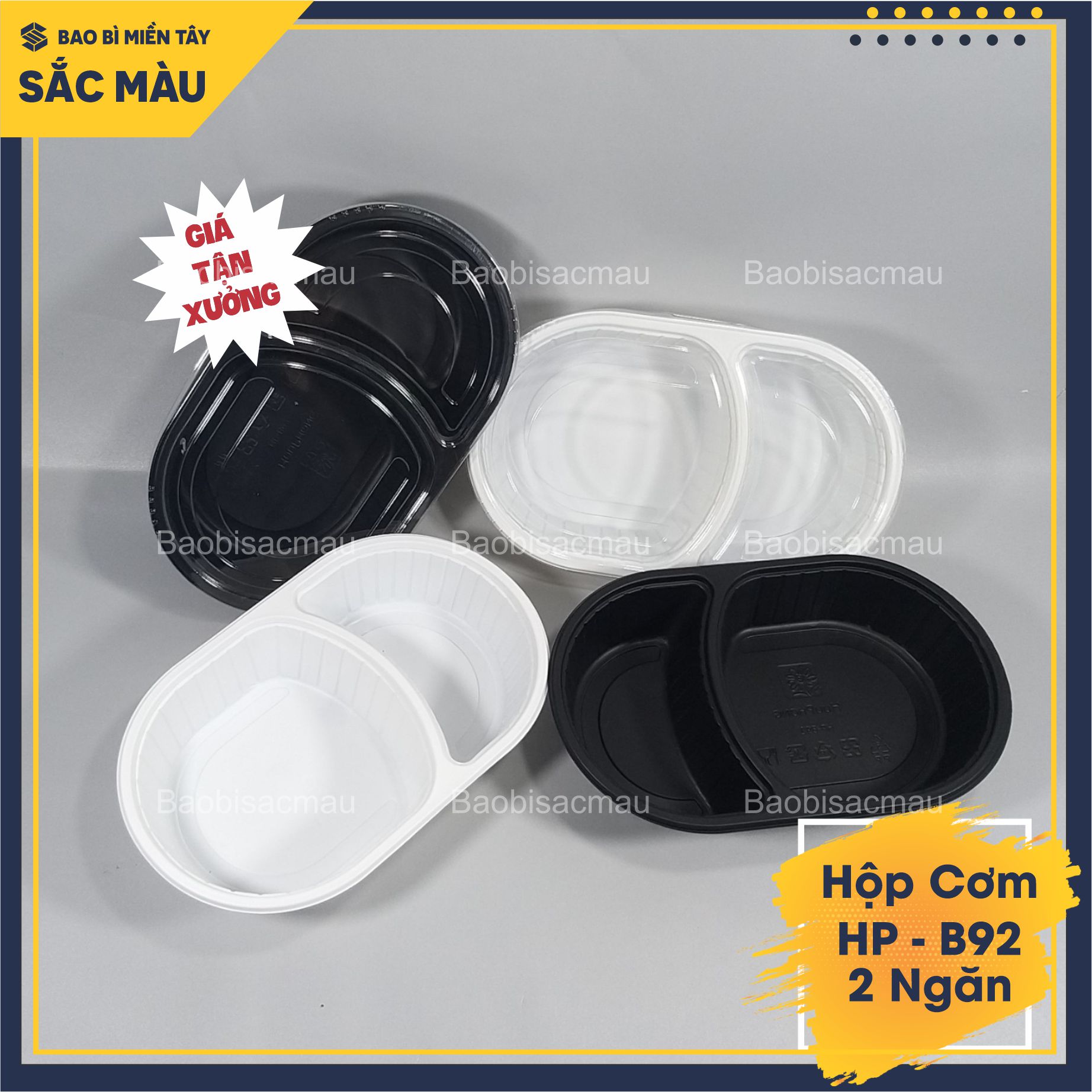 Sét 20 Hộp nhựa 2 ngăn cao cấp đựng cơm, xôi, bánh... 2 màu đen, trắng sữa