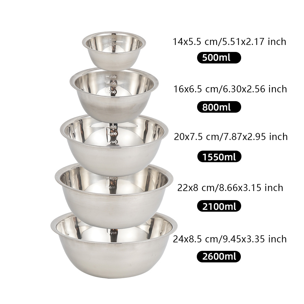 Bộ 5 Đồng Hồ Thép Không Gỉ Trộn Bát Bộ Không Trượt Làm Tổ Chống Rỉ Sét Đánh Bát Bộ Nấu Nướng Bát Tròn nhà Bếp Cung Cấp