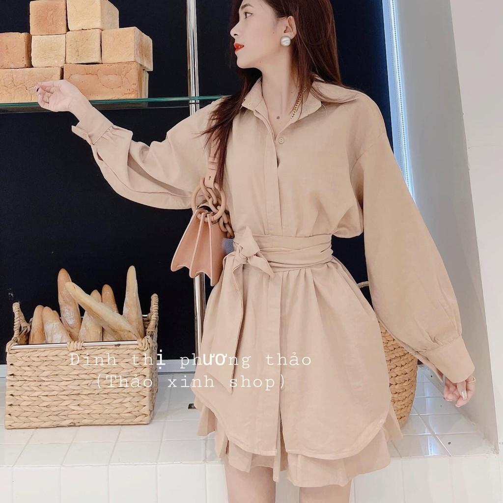 Áo Sơ Mi Và Chân Váy Tennis Trắng Áo Sơ Mi Nữ Trắng Dài Tay Có Đai Eo Chân Váy Tennis Có Quần Trong LANI SHOP