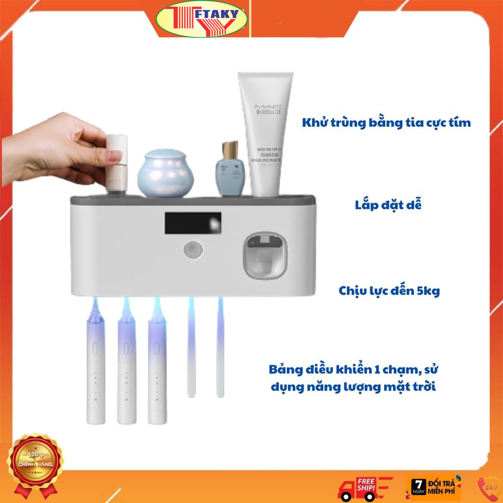 Hộp đựng bàn chải đánh răng khử khuẩn bằng tia UV, lấy kem tự động bảo vệ sức khỏe răng miệng cho cả gia đình - Hàng Chính Hãng