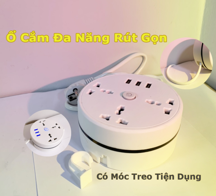 Ổ cắm điện đa năng rút gọn an toàn chống giật dây dài 2.8m
