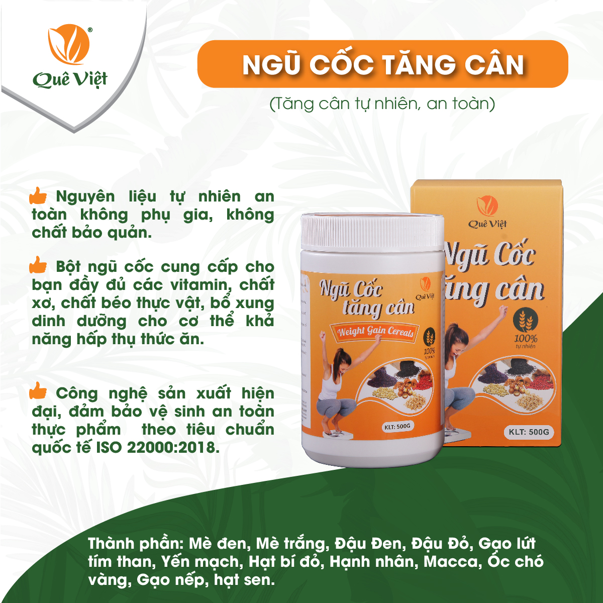 Ngũ Cốc Tăng Cân Quê Việt - 100% nguyên liệu hữu cơ - Bổ xung dinh dưỡng, tăng cân tự nhiên