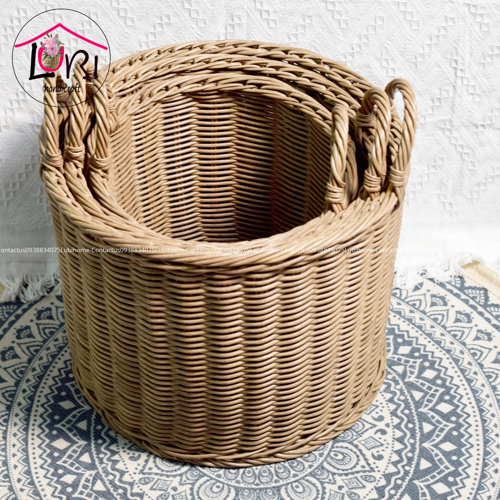 Lubihandicraft - Sọt đựng đồ hình trụ tròn đan dây nhựa bộ 3 - bền, đẹp