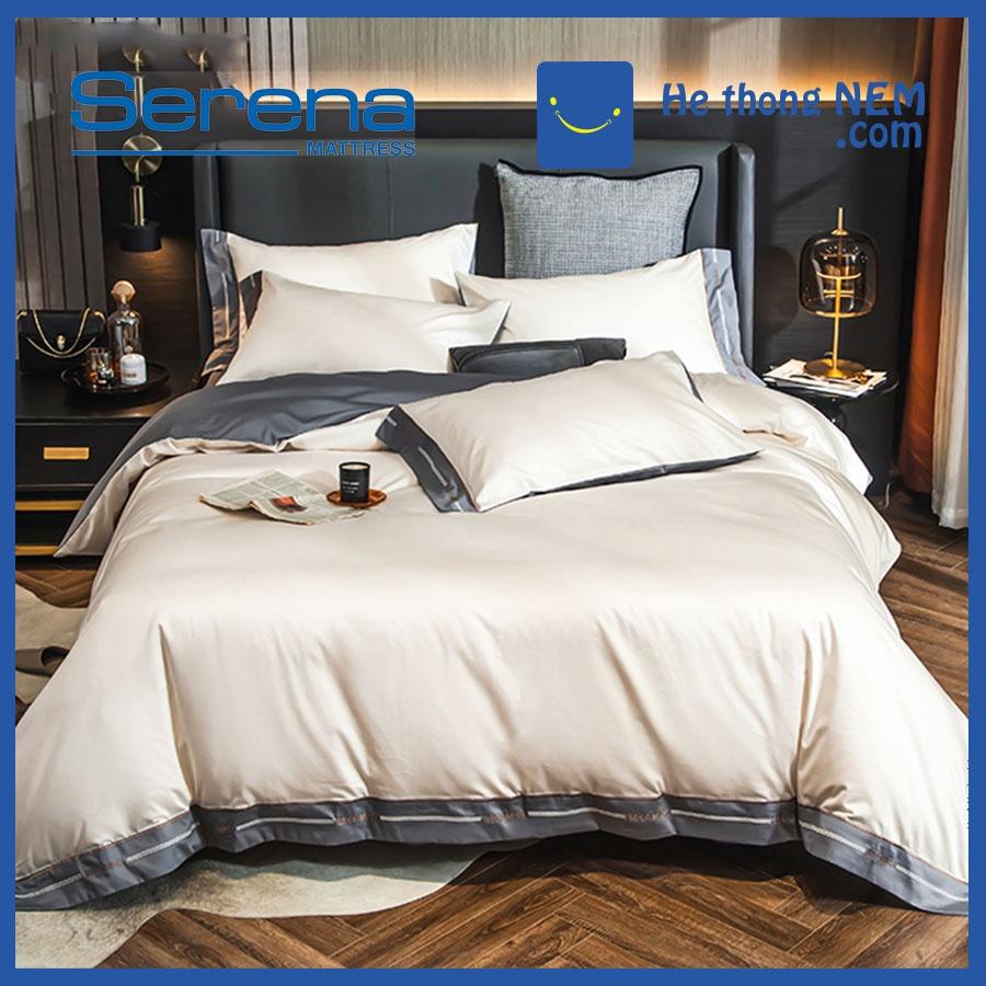 Bộ Chăn Ga Gối Đệm 5 Món Lụa Satin SERENA Set Ga Drap Trải Giường Cao Cấp - Hệ Thống Nệm