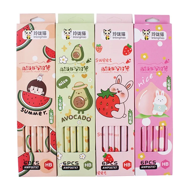 Hộp 6 Bút Chì Gỗ HB Họa Tiết Hoạt Hình-HT