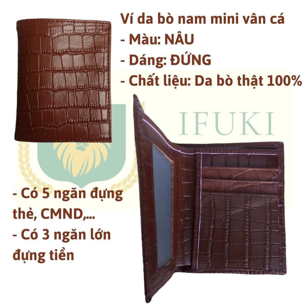 Ví da bò nam mini vân cá , làm từ da thật , nhỏ gọn , đẹp , dùng đựng thẻ , đựng tiền - Gồm 2 kiểu dáng đứng và ngang