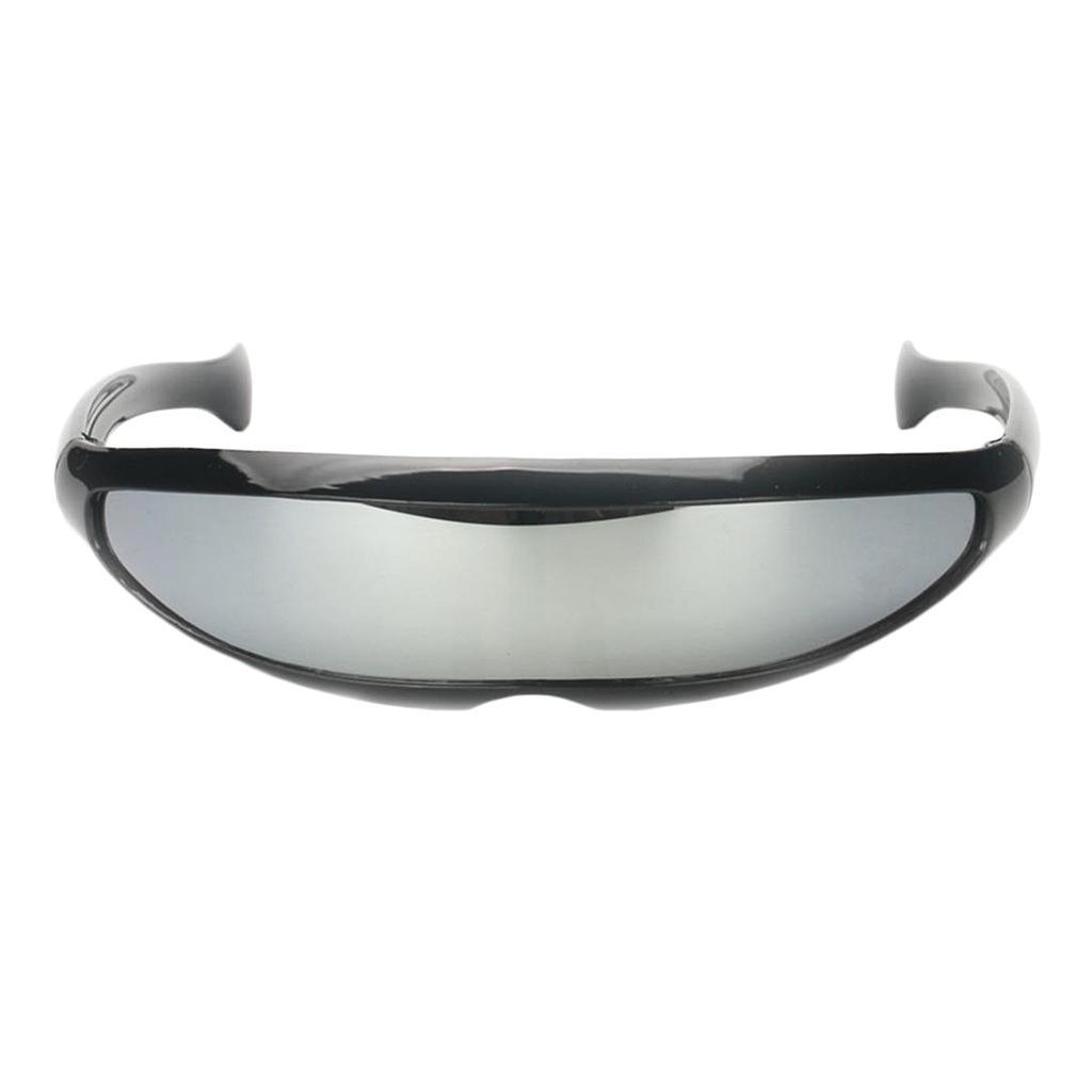 Hình ảnh 2 Pieces Futuristic Cyclops Sunglasses Monoblock Shield Glasses Silver Mirrored