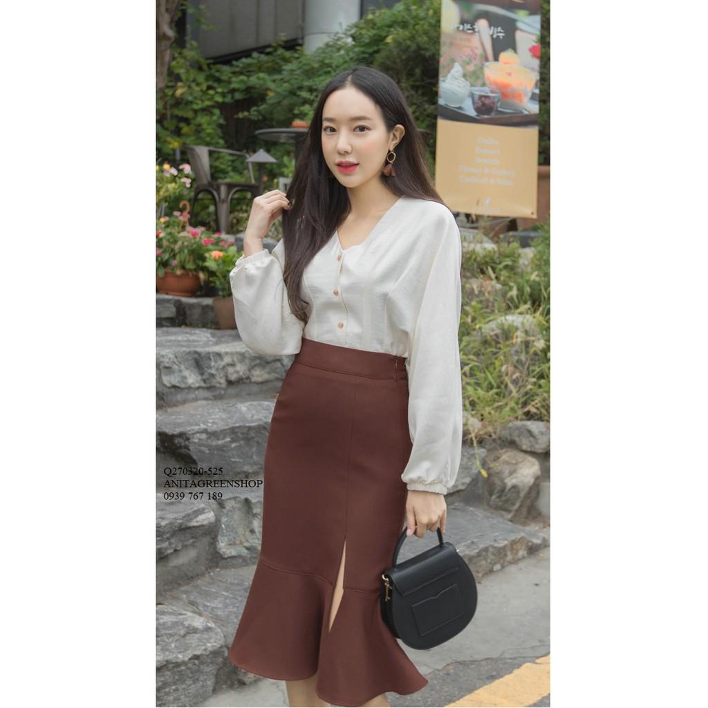 Q270320 SET ÁO PHỐI CHÂN VÁY XẺ TÀ