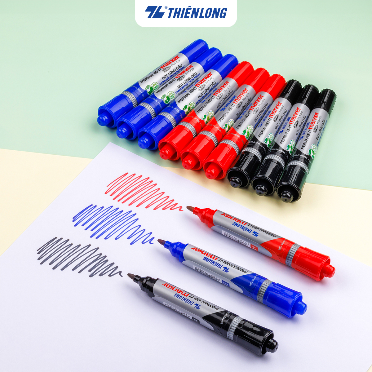 Combo 5/10/20 Bút lông dầu 2 đầu bút Thiên Long PM-09, mực đạt tiêu chuẩn Châu Âu, bám dính tốt trên nhiều vật liệu