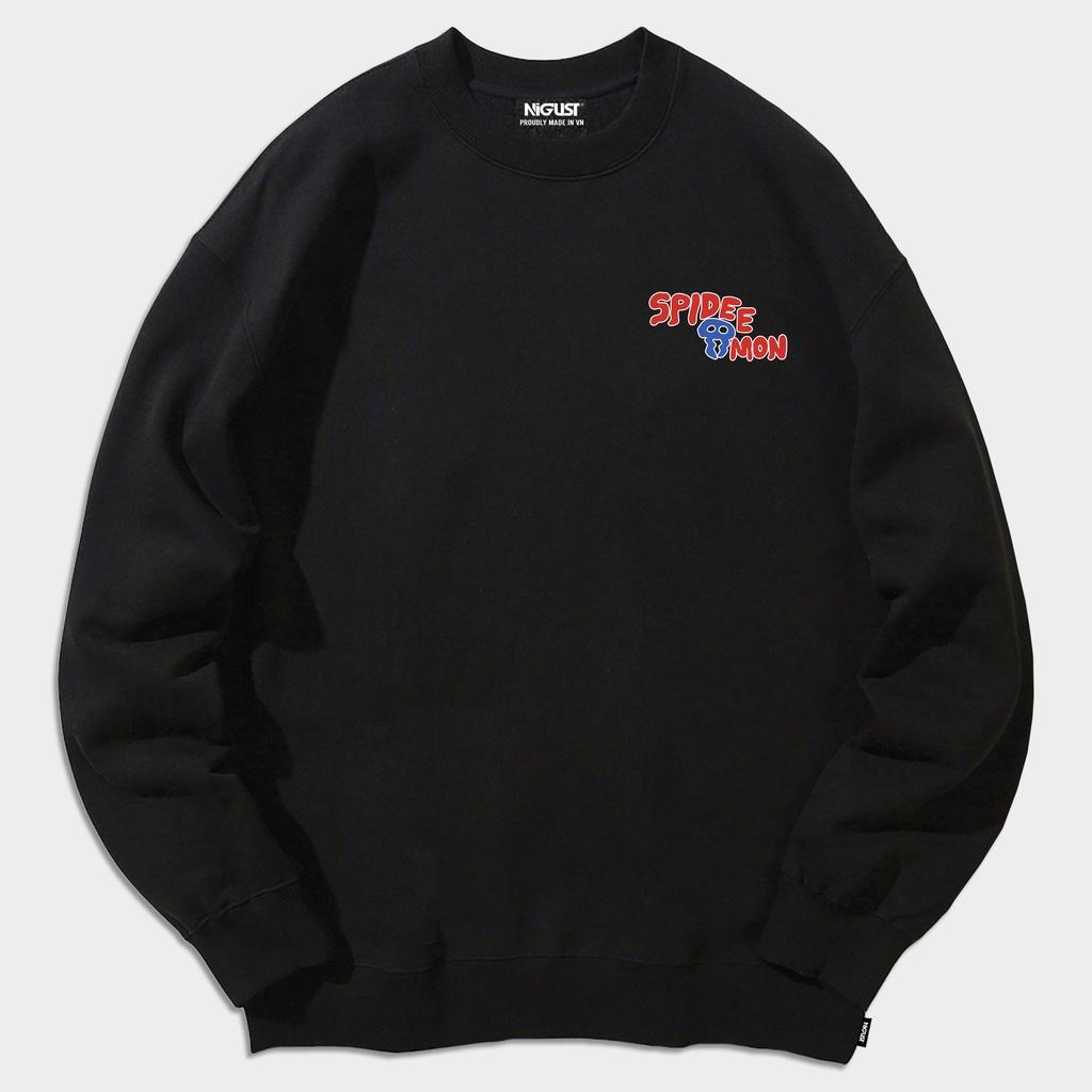 Áo sweater unisex NIGUST Spidee Mon N003-004-011 chất liệu nỉ da cá form rộng màu đen trắng Fullbox