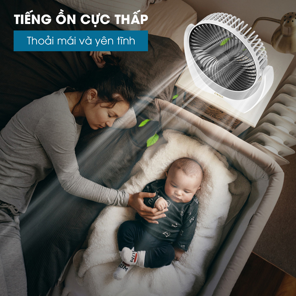 Quạt mini để bàn, quạt tích điện, quạt cầm tay chính hãng CWELL, động cơ không tiếng ồn, xoay 210 độ, pin khủng, bản mới