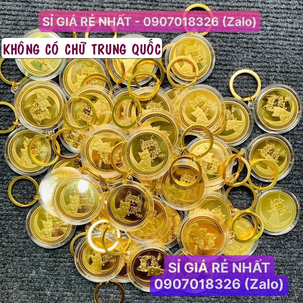 Móc Khóa Đồng Tiền Xu Con Mèo Mạ Vàng Quà tặng May Mắn Lì Xì Tết NELI