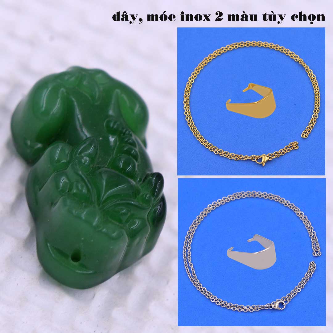 Mặt dây chuyền tỳ hưu đá xanh 3.1 cm  kèm vòng cổ dây chuyền inox vàng + móc inox vàng, mặt Tỳ hưu