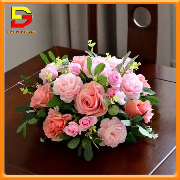 Lẵng Hoa Lụa Hoa Giả Để Bàn Dài 40cm Trang Trí Văn Phòng, Hội Nghị, Sự Kiện DG-147