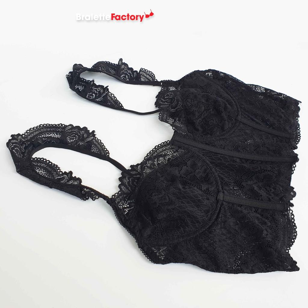 Áo croptop Bralette ren đen sexy hàng thiết kế, có gọng, mút lót N04