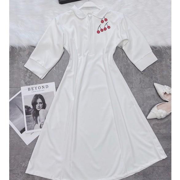 VÁY MAXI CHERRY TAY BỒNG- ĐẦM THUN COTTON TRẮNG LUNG LINH CAO CẤP - ĐẦM THUN TAY LỠ, DÁNG SUÔNG- tHỜI TRAG HÈ - NU STORE