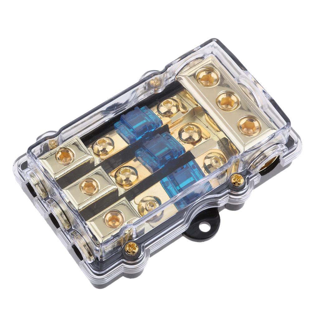 3 Way Power Distribution Block 4/8 AWG Gauge AGU Fuse Holder 60Amp